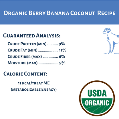 Dog Mamma's Organic Berry Banana Coconut Recipe - USDA Organic Certified Dog Treats Dog Mamma's Organic Dog Treats