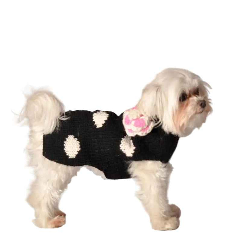 Black Polka Dot Pink Flower Dog Sweater