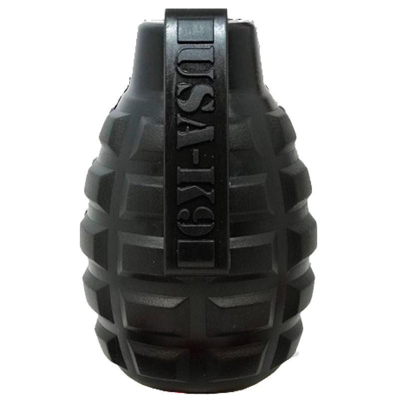 USA-K9 Grenade Shaped eDispenser Durable Dog Chew Toy & Treat Dispenser - Magnum Black