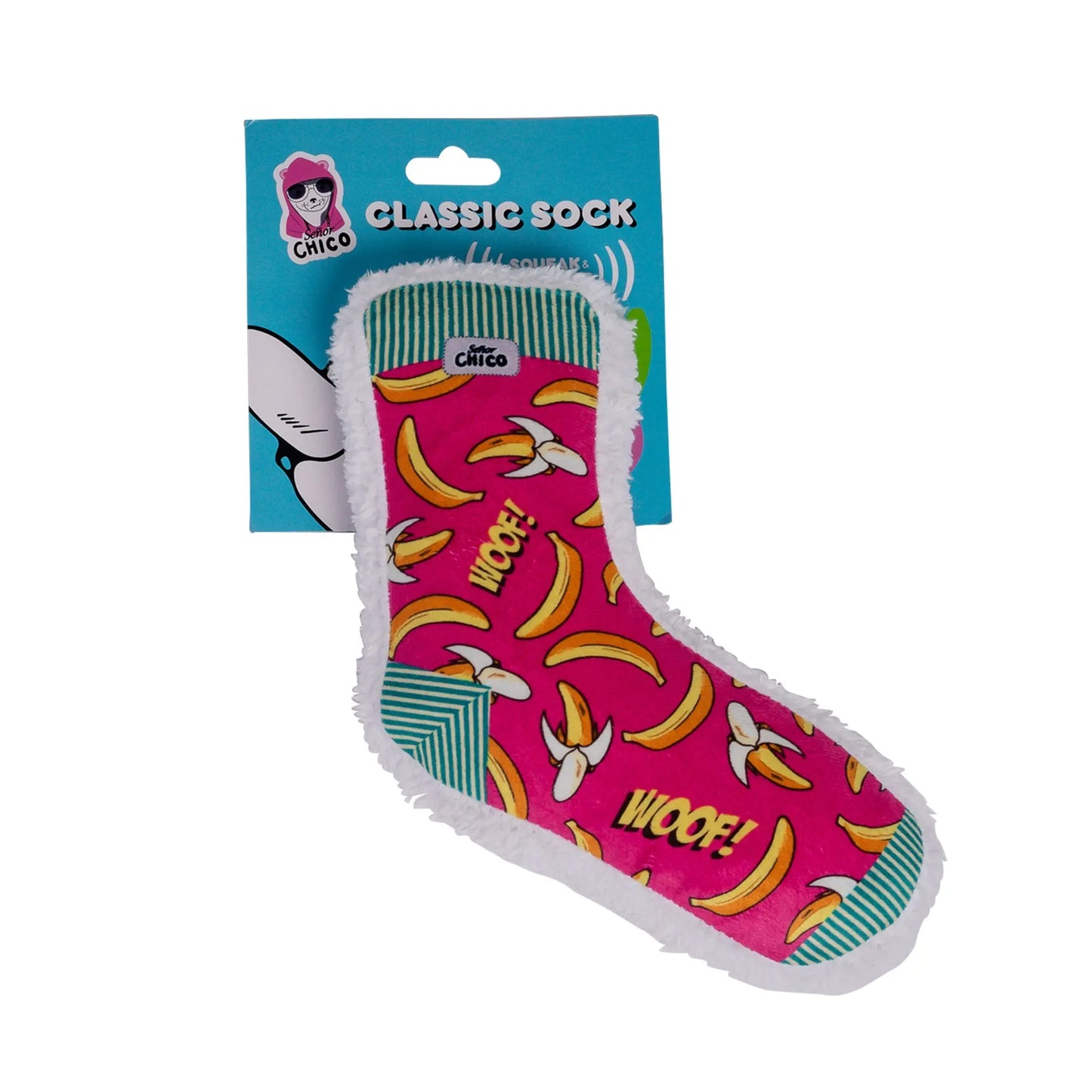Squeaky Sock Plush Dog Toy – Whimsy Wonders Banana Design American Pet Supplies