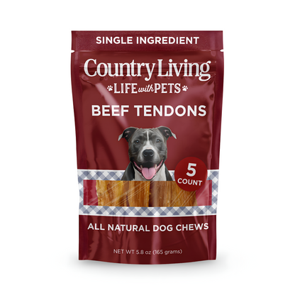 Country Living 4”-7” Beef Backstrap Tendon Dog Chews – 5 Count Bag – All-Natural, Long-Lasting, High-Protein Dog Treats – Single-Ingredient, Grain-Free American Pet Supplies