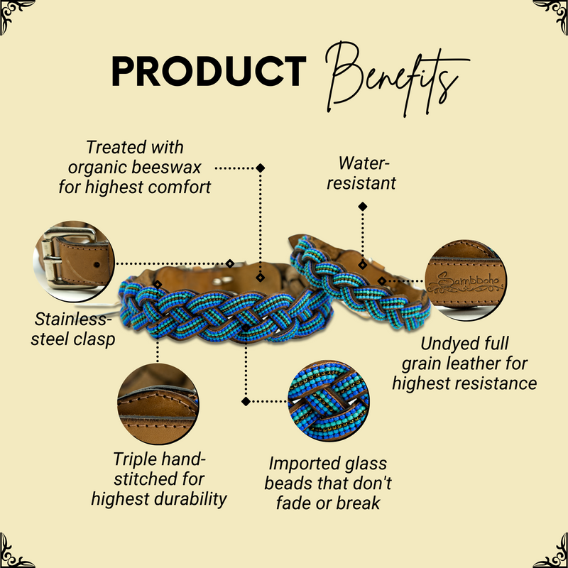 Blue Braided Sambboho dog collar