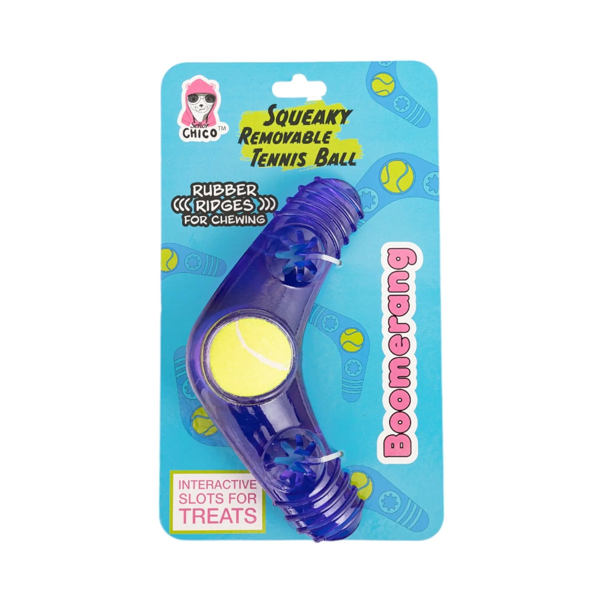 TPR Boomerang Dog Chew Toy with Removable Squeaker Tennis Ball & Treat Fill American Pet Supplies