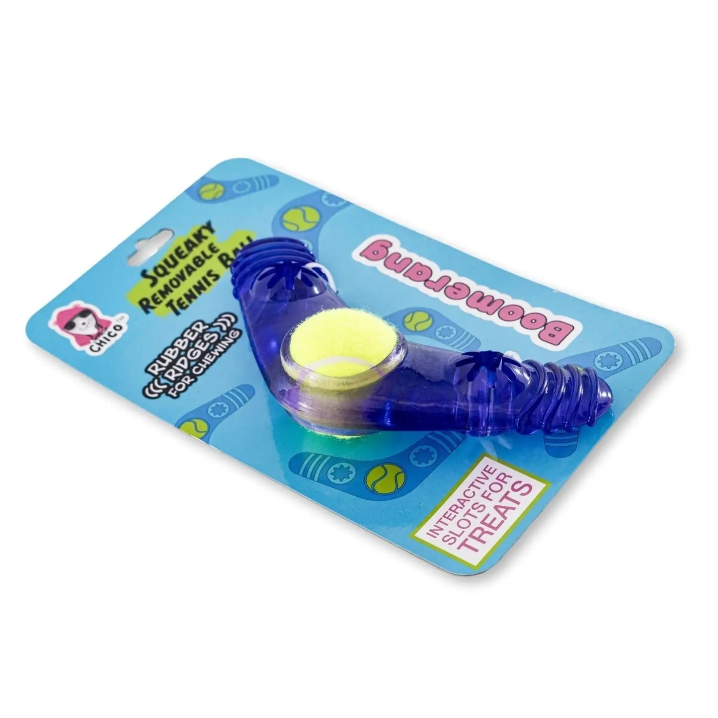 TPR Boomerang Dog Chew Toy with Removable Squeaker Tennis Ball & Treat Fill American Pet Supplies