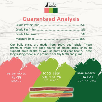 All-Natural Beef Bully Stick Dog Treats, Single Ingredient Dog Chews – 12-Inch Jumbo (25/case) American Pet Supplies