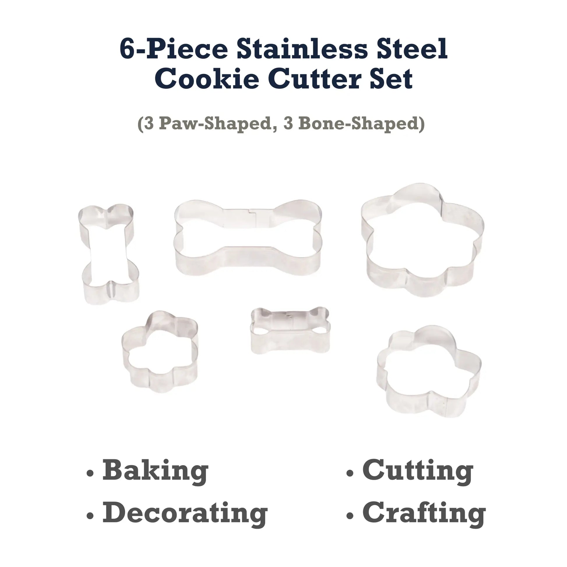 Country Living 6-Piece Stainless Steel Cookie Cutter Set (3 Paw-Shaped, 3 Bone-Shaped) American Pet Supplies