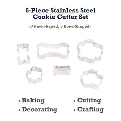 Country Living 6-Piece Stainless Steel Cookie Cutter Set (3 Paw-Shaped, 3 Bone-Shaped) American Pet Supplies