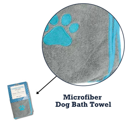 Country Living Large Gray Microfiber Dog Bath Towel with Teal Embroidered Paw Print American Pet Supplies