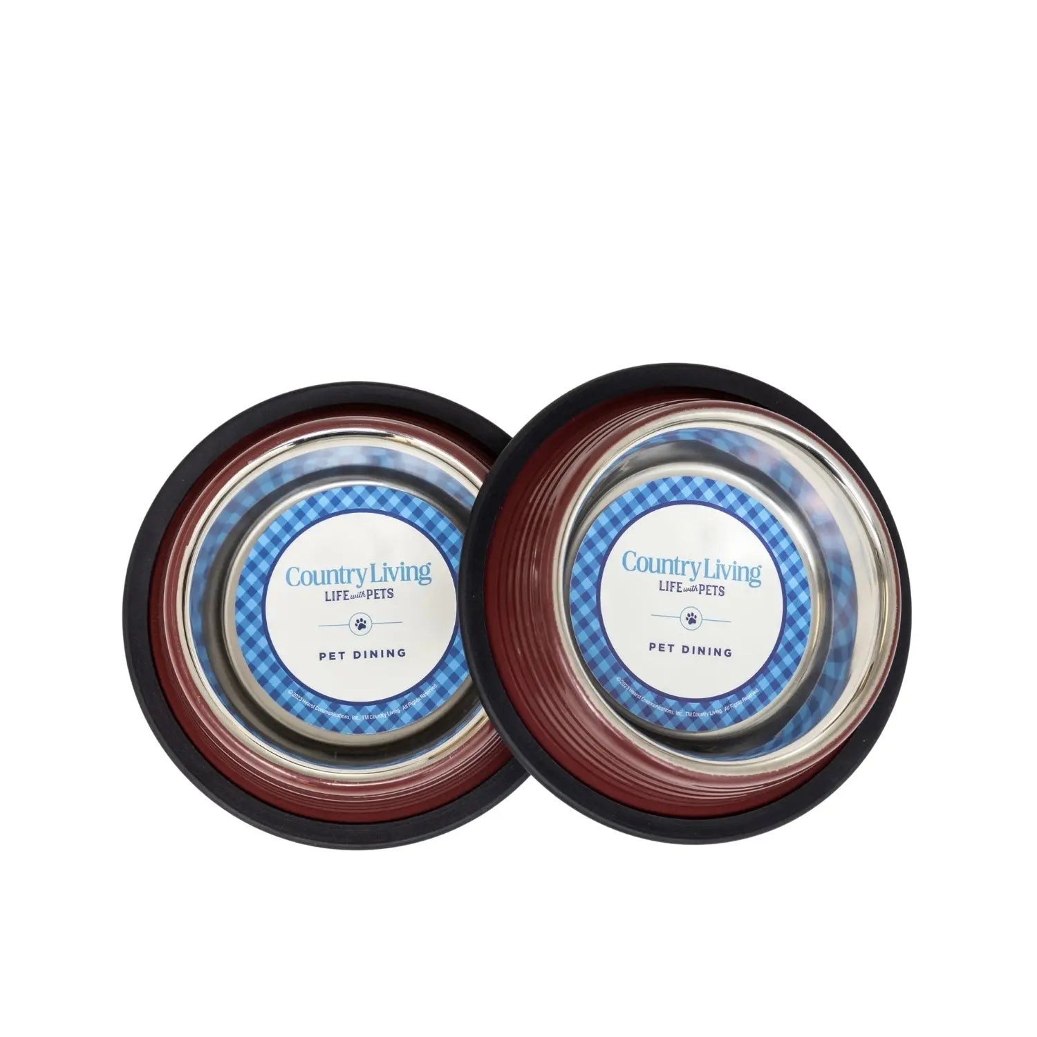 Country Living Set of 2 Ribbed Non-Slip Pet Bowls – Merlot Red American Pet Supplies