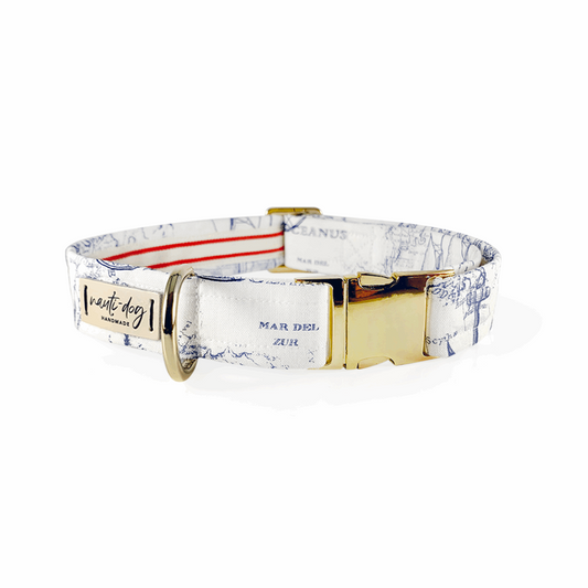 Carta Marina Light Vintage Nautical Toile Buckle & Martingale Dog Collar Nauti-dog Handmade