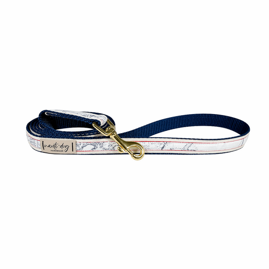Carta Marina Light Vintage Nautical Toile Ribbon Dog Leash Nauti-dog Handmade