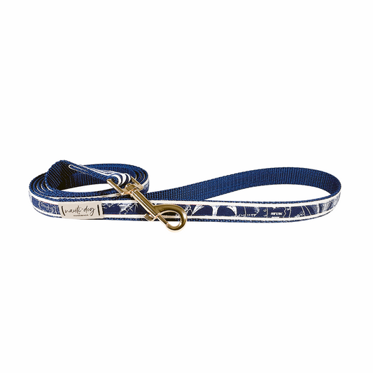 Carta Marina Navy Vintage Nautical Toile Ribbon Dog Leash Nauti-dog Handmade