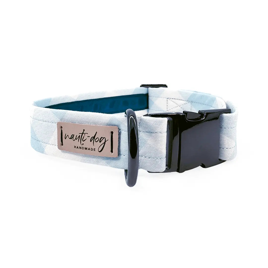 Carter Sky Blue Check Oxford Plaid Buckle & Martingale Dog Collar Nauti-dog Handmade