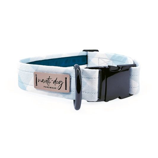 Carter Sky Blue Check Oxford Plaid Buckle & Martingale Dog Collar Nauti-dog Handmade