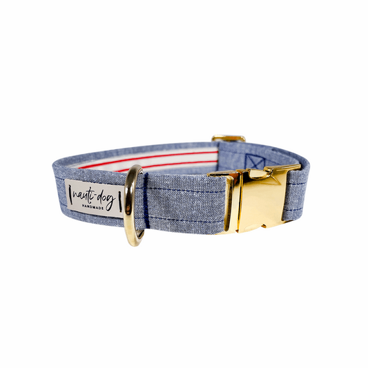 Chambray Classic Oxford Buckle & Martingale Dog Collar Nauti-dog Handmade