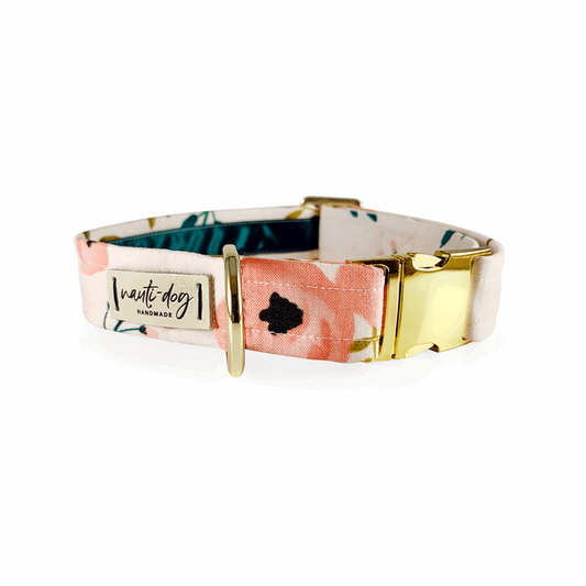 Charleston Blush Floral Tea Rose Buckle & Martingale Dog Collar Nauti-dog Handmade