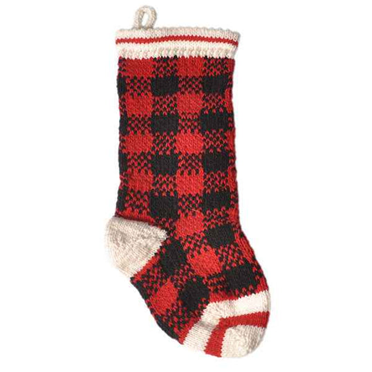 Hand Knit Wool Buffalo Plaid Hat