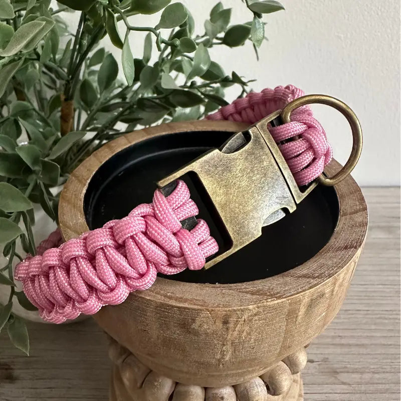 Cobra Braid in Pink & White Stripes - Handmade Dog Collar Pawsh Pup Co.