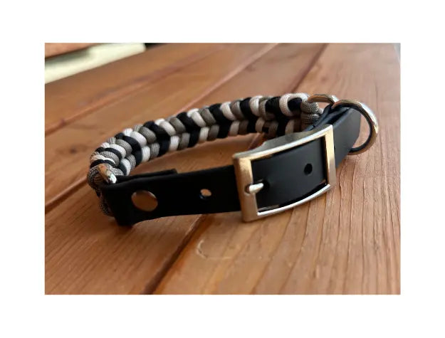 Coiled Charm Hand Braided Dog Collar in Black, Tan, & Cream Pawsh Pup Co.