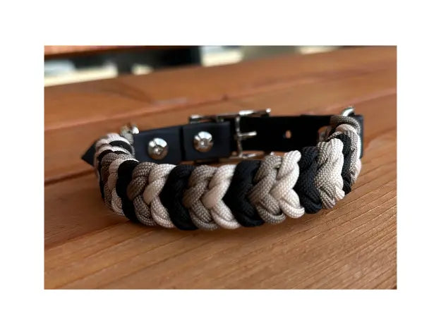 Coiled Charm Hand Braided Dog Collar in Black, Tan, & Cream Pawsh Pup Co.