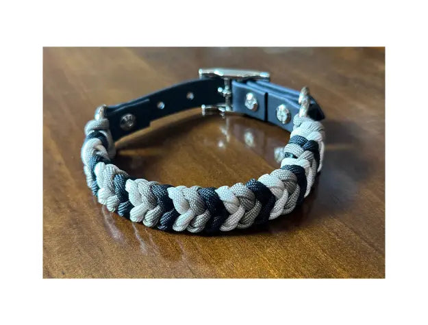 Coiled Charm Hand Braided Dog Collar in Black, Tan, & Cream Pawsh Pup Co.