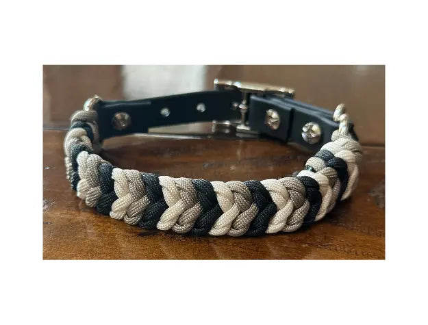 Coiled Charm Hand Braided Dog Collar in Black, Tan, & Cream Pawsh Pup Co.