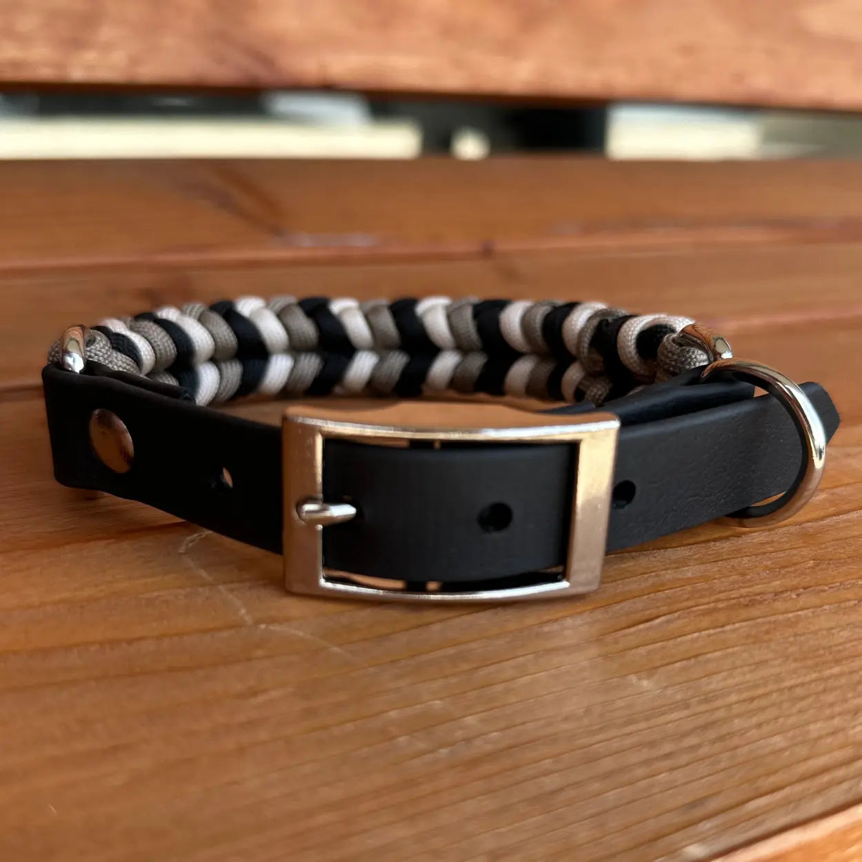 Coiled Charm Hand Braided Dog Collar in Black, Tan, & Cream Pawsh Pup Co.