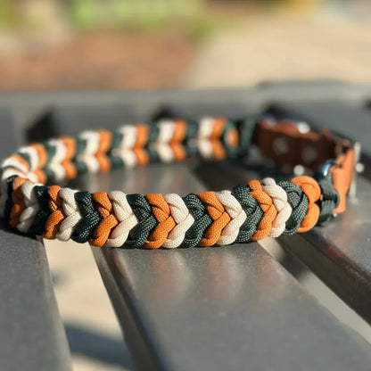 Coiled Charm Hand Braided Dog Collar in Hunter Green, Mustard, & Cream Pawsh Pup Co.