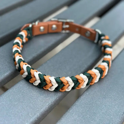Coiled Charm Hand Braided Dog Collar in Hunter Green, Mustard, & Cream Pawsh Pup Co.