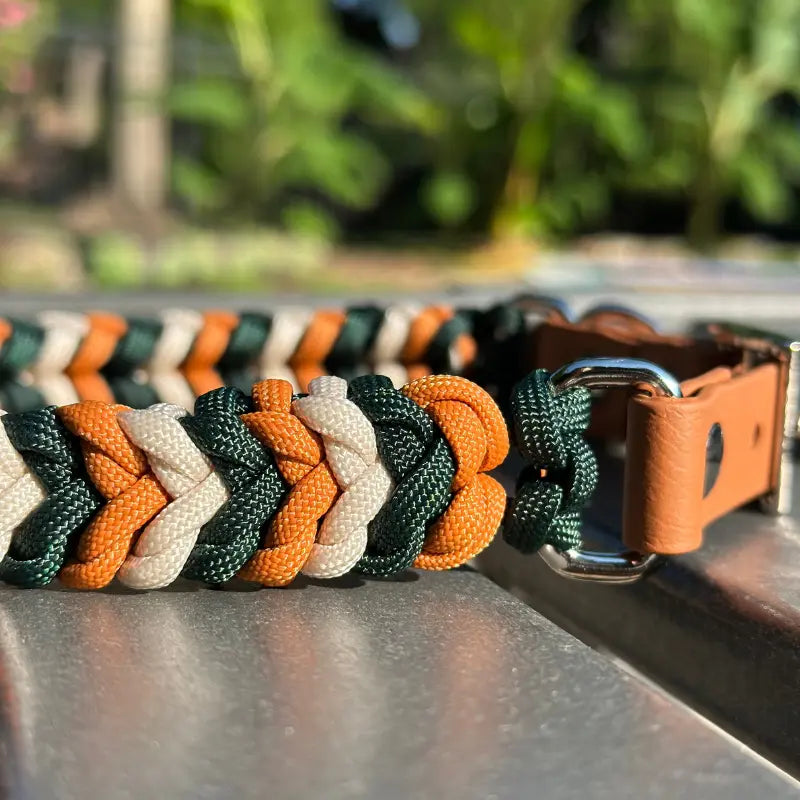Coiled Charm Hand Braided Dog Collar in Hunter Green, Mustard, & Cream Pawsh Pup Co.