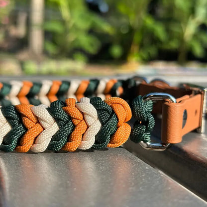 Coiled Charm Hand Braided Dog Collar in Hunter Green, Mustard, & Cream Pawsh Pup Co.