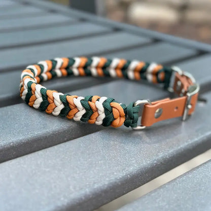 Coiled Charm Hand Braided Dog Collar in Hunter Green, Mustard, & Cream Pawsh Pup Co.