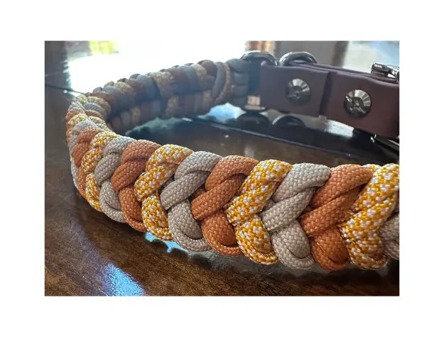 Coiled Charm Hand Braided Dog Collar in Mustard, Goldenrod, & Light Tan Pawsh Pup Co.