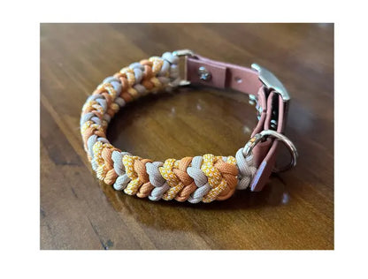 Coiled Charm Hand Braided Dog Collar in Mustard, Goldenrod, & Light Tan Pawsh Pup Co.