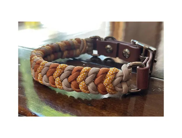 Coiled Charm Hand Braided Dog Collar in Mustard, Goldenrod, & Light Tan Pawsh Pup Co.
