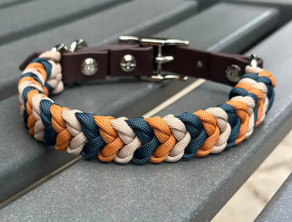 Coiled Charm Hand Braided Dog Collar in Mustard, Navy, & Light Tan Pawsh Pup Co.