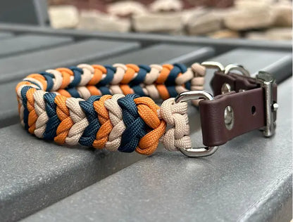 Coiled Charm Hand Braided Dog Collar in Mustard, Navy, & Light Tan Pawsh Pup Co.