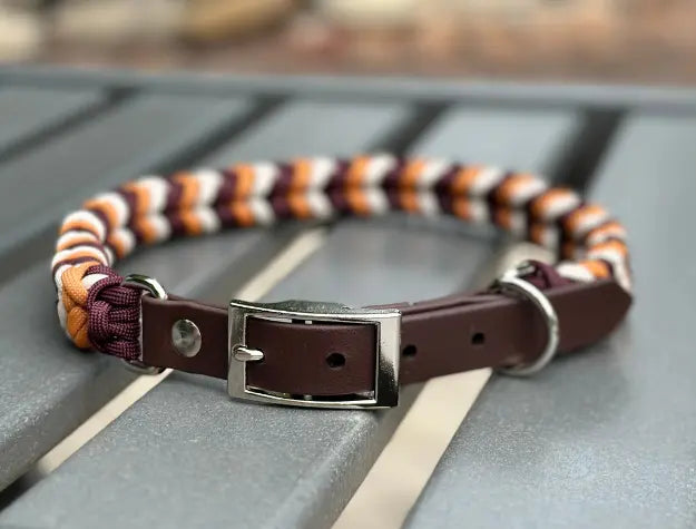 Coiled Charm Hand Braided Dog Collar in Mustard, Burgundy, & Cream Pawsh Pup Co.