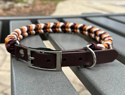 Coiled Charm Hand Braided Dog Collar in Mustard, Burgundy, & Cream Pawsh Pup Co.