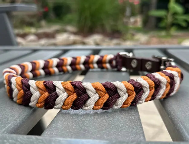 Coiled Charm Hand Braided Dog Collar in Mustard, Burgundy, & Cream Pawsh Pup Co.