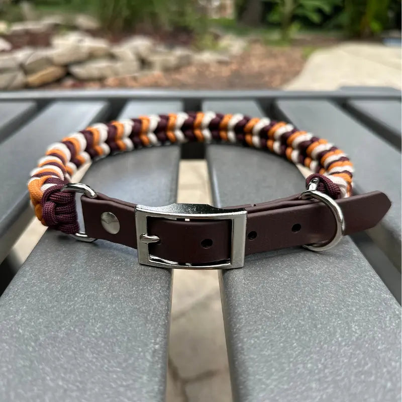 Coiled Charm Hand Braided Dog Collar in Mustard, Burgundy, & Cream Pawsh Pup Co.