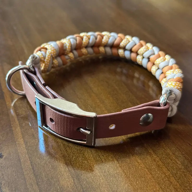 Coiled Charm Hand Braided Dog Collar in Mustard, Goldenrod, & Light Tan Pawsh Pup Co.