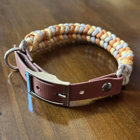 Coiled Charm Hand Braided Dog Collar in Mustard, Goldenrod, & Light Tan Pawsh Pup Co.