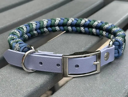 Coiled Charm Hand Braided Dog Collar in Navy, Emerald Green, & Silver Diamonds Pawsh Pup Co.