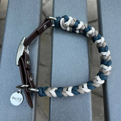 Coiled Charm Hand Braided Dog Collar in Navy, Tan, & Cream Pawsh Pup Co.