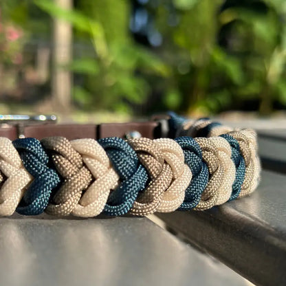Coiled Charm Hand Braided Dog Collar in Navy, Tan, & Cream Pawsh Pup Co.
