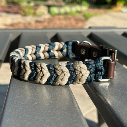 Coiled Charm Hand Braided Dog Collar in Navy, Tan, & Cream Pawsh Pup Co.