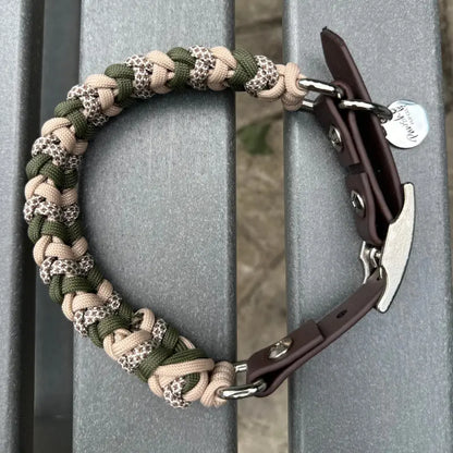 Coiled Charm Hand Braided Dog Collar in Olive, Light Tan, & Coyote Brown Diamonds Pawsh Pup Co.
