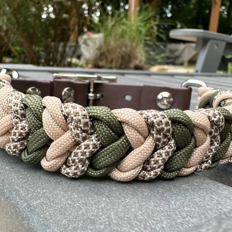Coiled Charm Hand Braided Dog Collar in Olive, Light Tan, & Coyote Brown Diamonds Pawsh Pup Co.