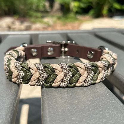 Coiled Charm Hand Braided Dog Collar in Olive, Light Tan, & Coyote Brown Diamonds Pawsh Pup Co.